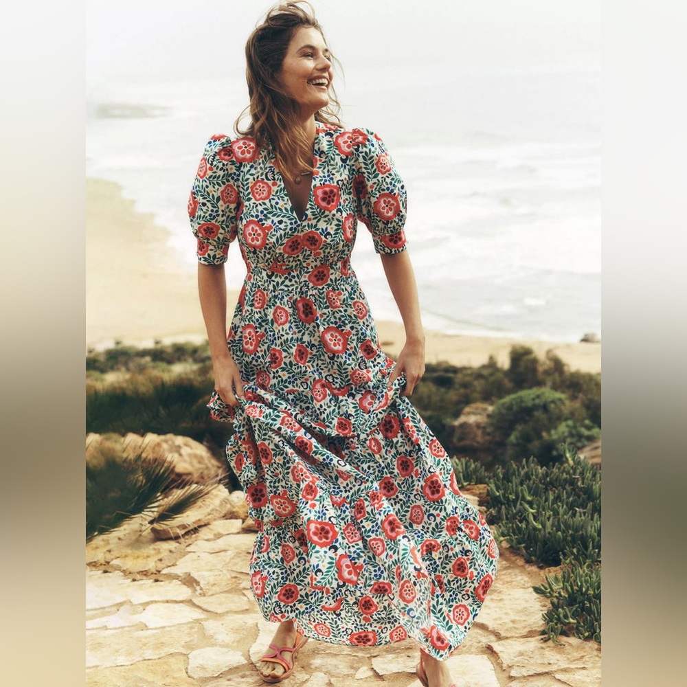 Boden Bella Puff Sleeve Maxi Dress
Multi, Foliage Scatter- NWT Sz 6R
